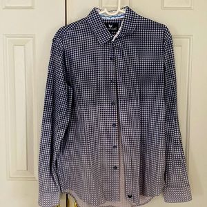 Mens Butter Cloth blue and white ombre long sleeve shirt.